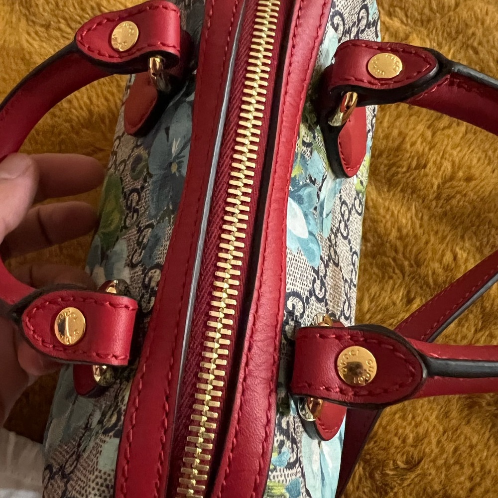 Mini GG Supreme Blue Floral Print with Red leather trim. - Picture 11 of 16